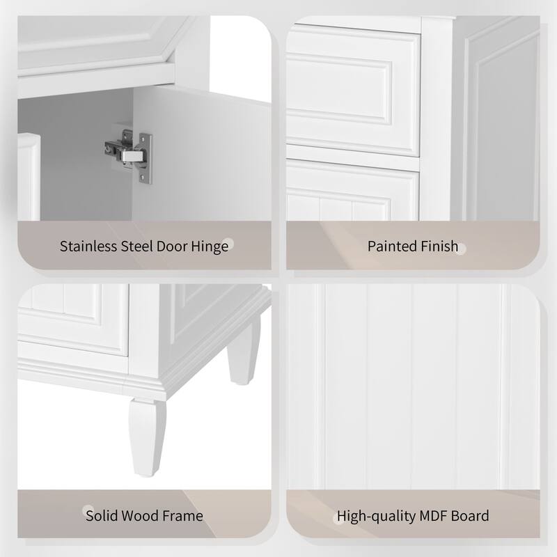 24" Bathroom Storage Vanity Cabinet with Ceramic Sink and Flip Drawer