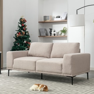 Modern Square Arm Loveseat Sofa Linen Fabric Accent Loveseat Couch with ...