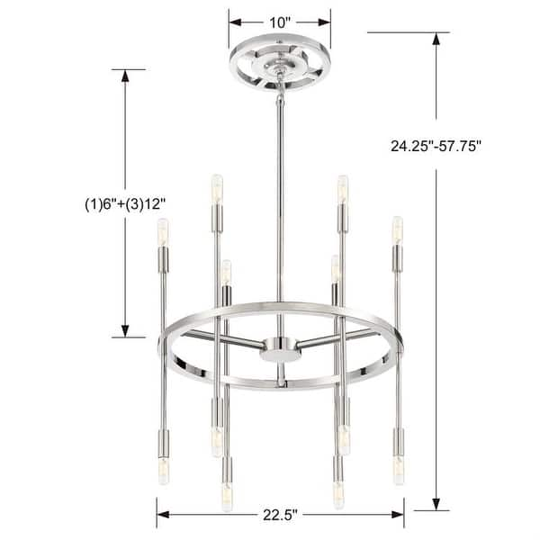 Aries 12 Light Polished Nickel Chandelier - 22.5'' W x 20'' H - Bed ...