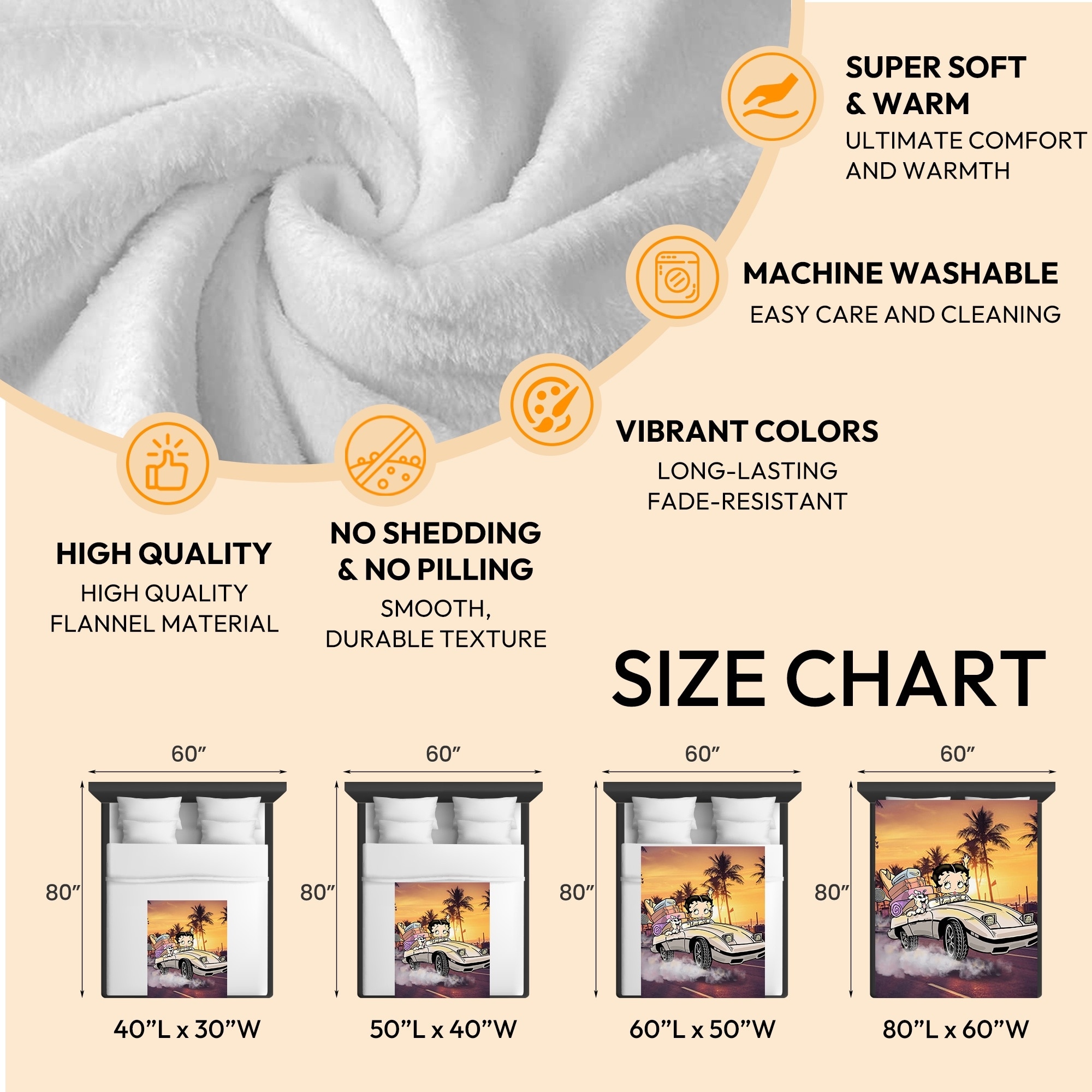 Betty Boop Super Soft Fleece Plush Throw Blanket for Couch - Picture 75 of 374