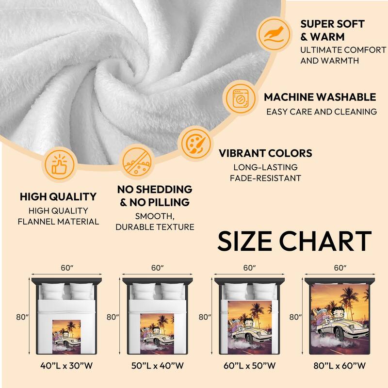 Betty Boop Super Soft Fleece Plush Throw Blanket for Couch Bed Sofa