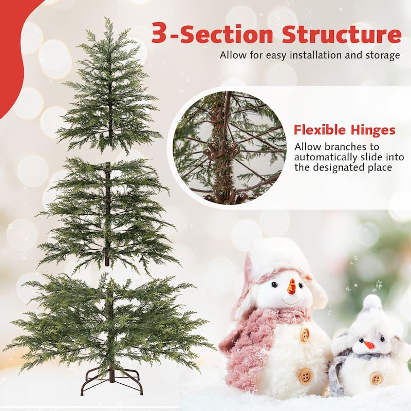 Gymax 6.5 FT Pre-Lit Artificial Christmas Tree Hinged Spare Xmas Fir