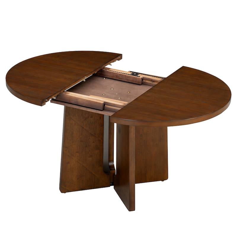 Solid Wood 57.3" Round Dining Table with Extendable Top and Removable Leaf for Gatherings and Family Meals