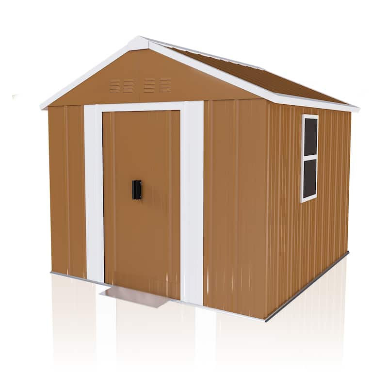 Roomfitters 6x4 FT Metal Storage Shed with Windows, Lockable Sliding Door, Vents & Weatherproof for Garden, Brown