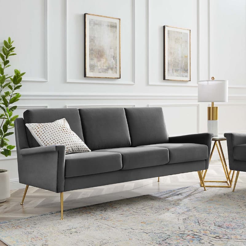 Modway Chesapeake Performance Velvet Sofa in Gold Gray