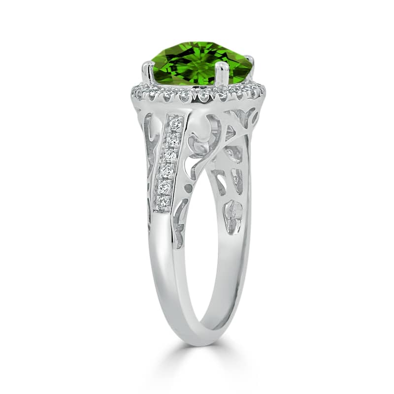 Auriya 2 5/8ct Fancy Round Green Peridot and 1/5ctw Halo Diamond Engagement Ring