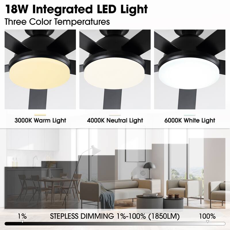 52" Rustic Plywood Reversible Flush Mount Smart Dimmable Ceiling Fan with Light and APP Control