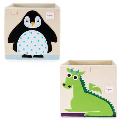 3 Sprouts Kids Felt Dragon Storage Cube Bin with Penguin Fabric Storage Cube Bin - 1.76