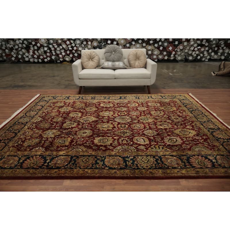 Hand Knotted Oriental 100% Wool Carpet Traditional All-Over Red Agra Area Rug - 10' 0'' X 8' 0''