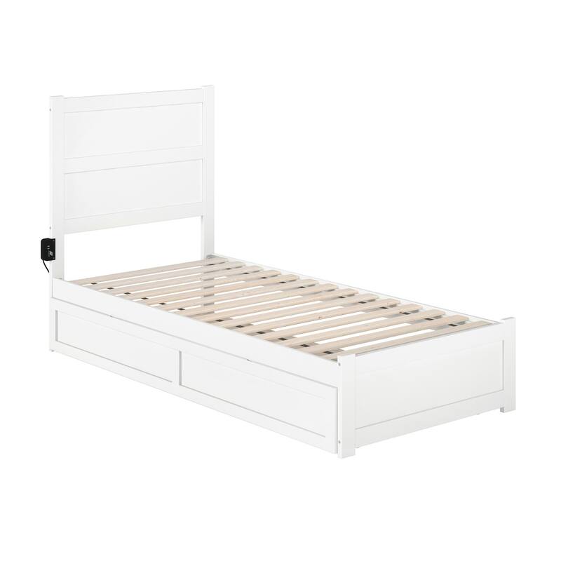 AFI NoHo Twin XL Size Platform Bed with Footboard & Twin XL Trundle in White