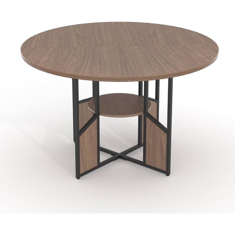 59" Round Dining Table for 4–6, Wood Pedestal Kitchen Table with Adjustable Feet, Farmhouse Style for Dining Room