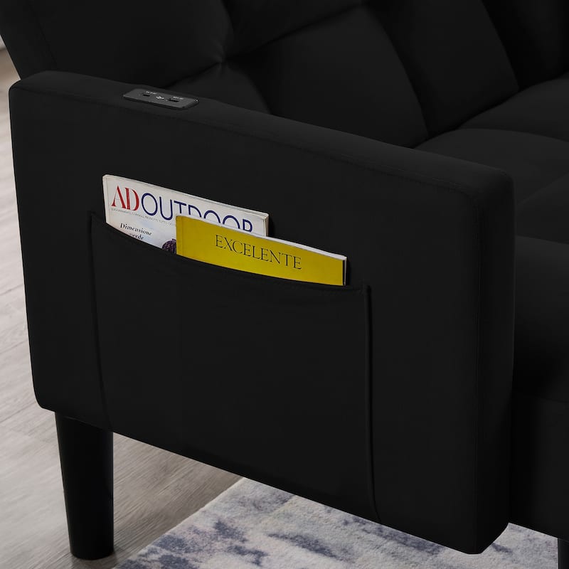 Roomfitters Velvet Futon Couch Convertible Folding Sofa Bed Tufted Couch for Apartment