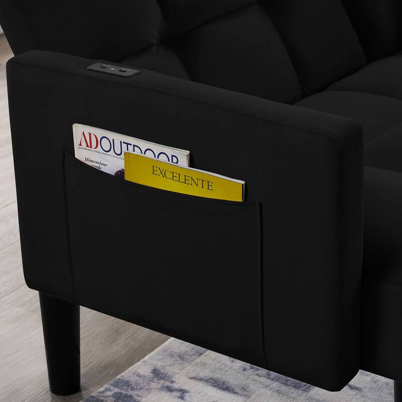 Velvet Futon Couch Sofa Lounge Sofa with Adjustable Backrest, Convertible Folding Sofa Bed Sleeper Sofa