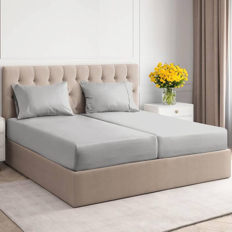 CGK Linens 4 Piece 100% Cotton 400 Thread Count Soft & Comfy Bed Sheet Set - Split King - Light Grey