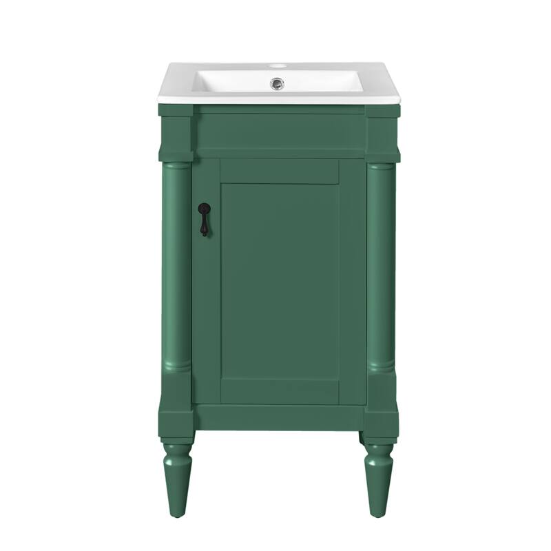 GDFStudio - Wexford Retro Freestanding Bathroom Vanity with Ceramic Sink, Solid Pine Wood Legs & Adjustable Shelf - 18'W