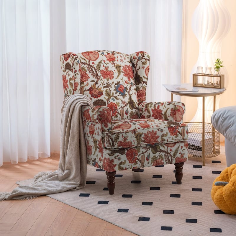 Erommy Modern Accent Chair, High Back Armchair, Upholstered Fabric Button Single Sofa with Wooden Legs for Living Room