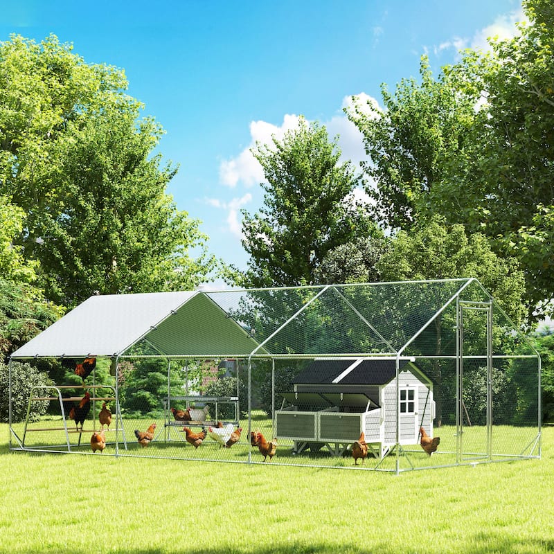 194 sq.ft Chicken Coop with Waterproof 420D Oxford Cover and Galvanized Frame Perches
