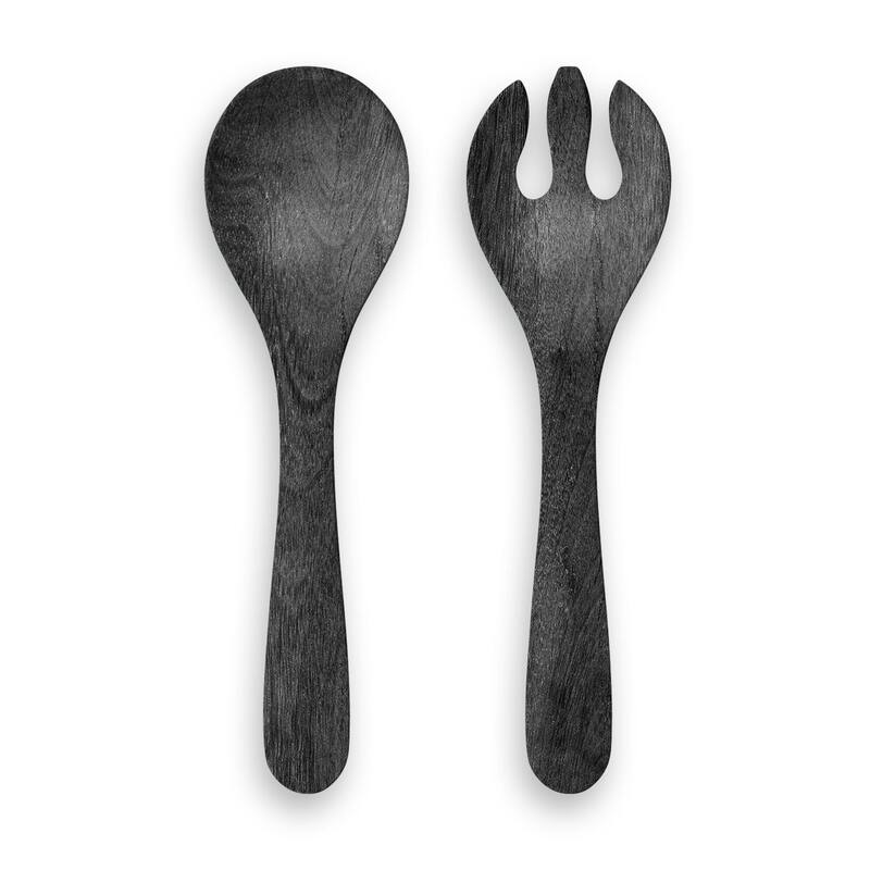 Abode Homewares Faux Real Blackened Melamine Wood-look Serving Utensils - Black - 12.6" x 3.5" - Black