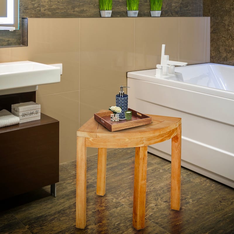 Seven Seas Teak Rustic Teak Wood Corner Shower Stool
