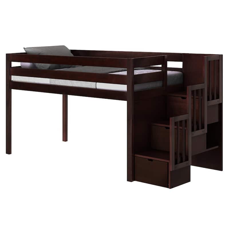 JACKPOT Contemporary Low Loft Twin Bed with 3 Step Stairway