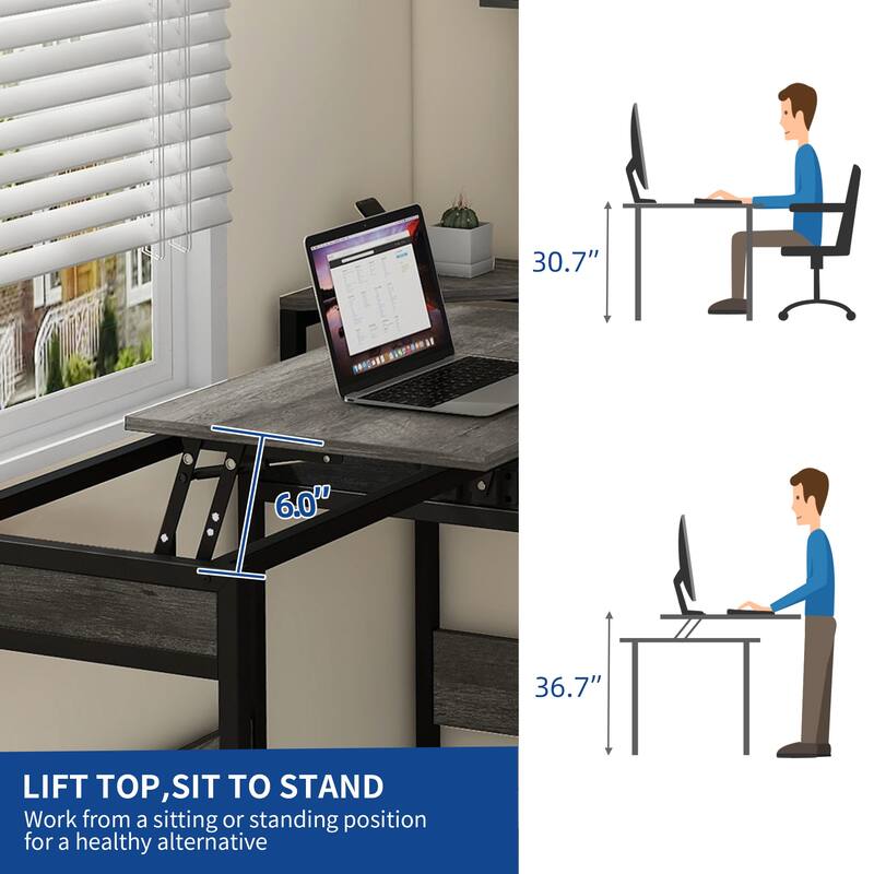 Moasis L Shaped Desk with Storage Shelves, Home Office Corner Desk with Charge Station