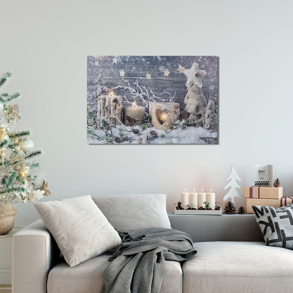 Country Rustic Winter Christmas LED Canvas Wall Art 23.5 x 15.5