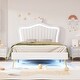 preview thumbnail 11 of 16, Twin Size Upholstered Bed Frame with LED Lights, Modern Upholstered Princess Bed with Crown Headboard, White+Pink