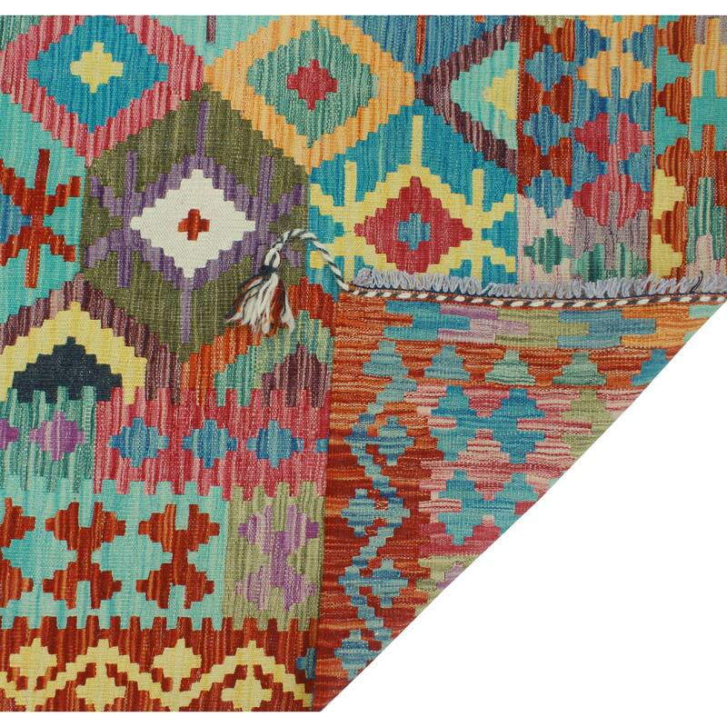 Flatweave Orik Turquoise/Gold Rug - 6'6" x 9'7"