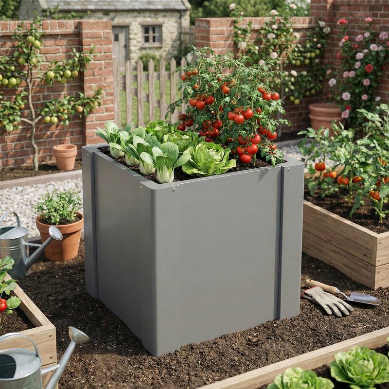Outsunny Raised Garden Bed, Galvanized Planter Box Outdoor with Gloves for Gardening Vegetables, Flower, Herb