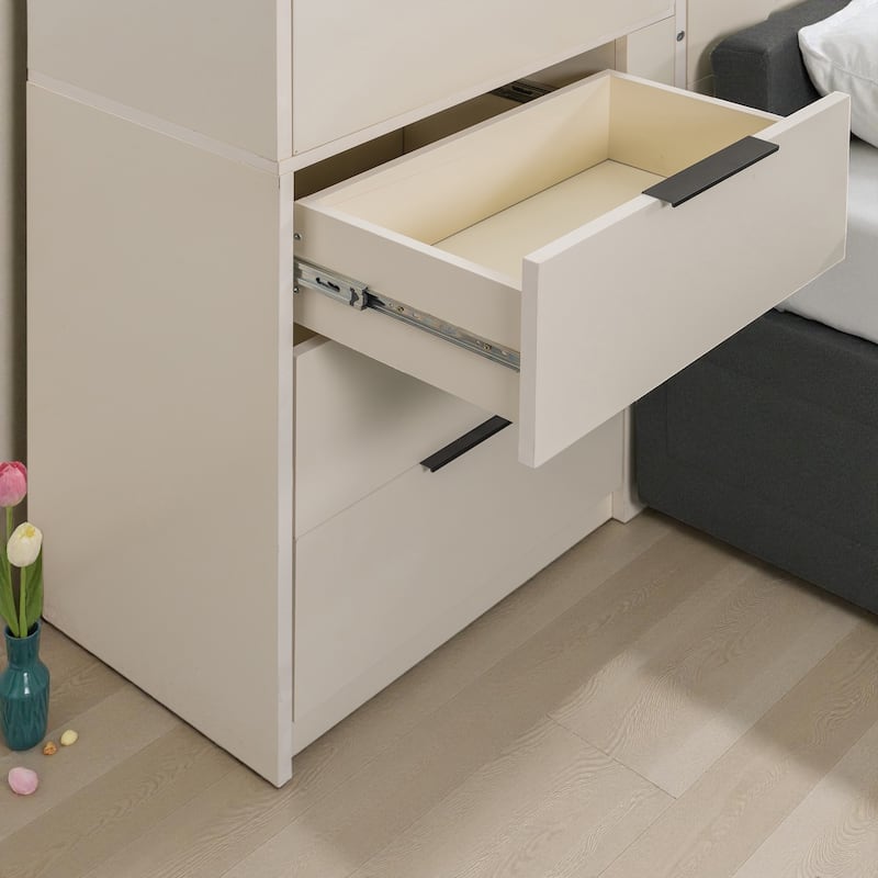 Queen Wall Murphy Bed with Hydraulic Lift Storage, Sofa, Shelves, Drawers, LED & USB Lighting for Small Spaces