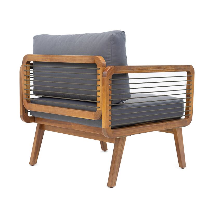 Scott Living - Talia Outdoor Modern Arm Chair with Grey Cushions and Solid Acacia Wood Frame