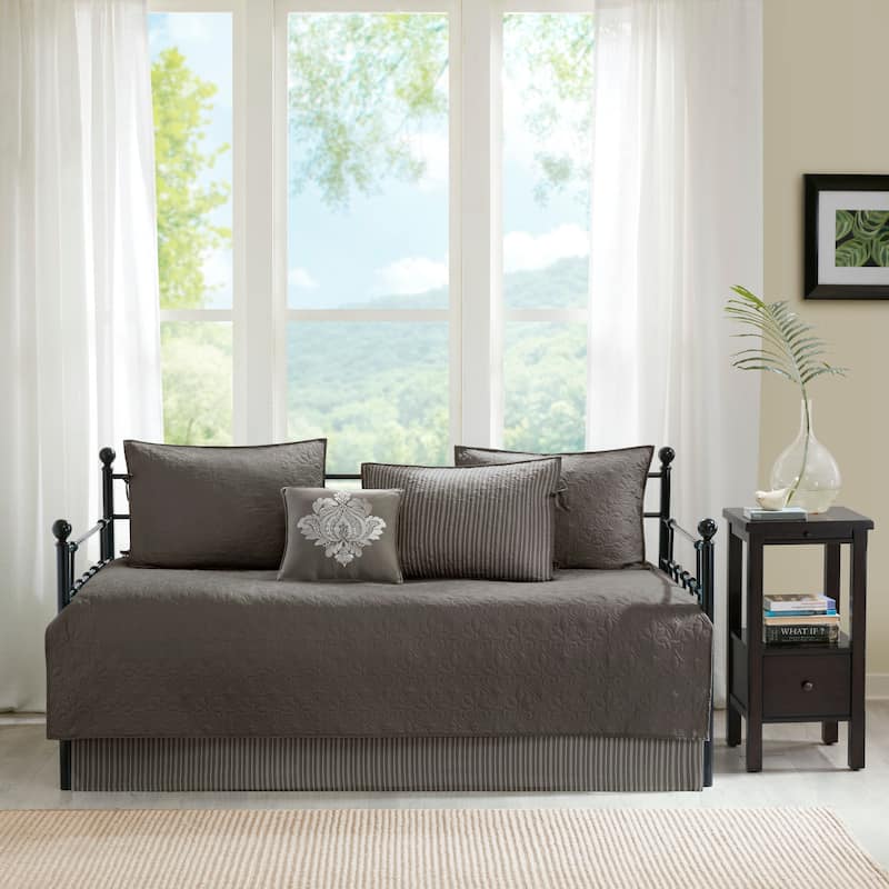 Madison Park Mansfield 6 Piece Reversible Daybed Cover Set - Dark Grey