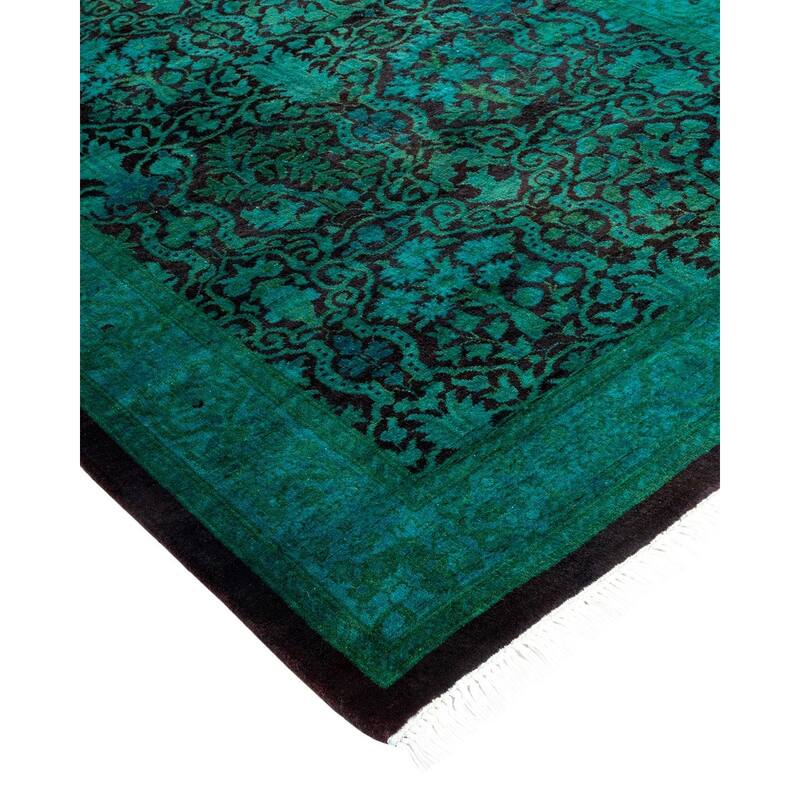 Overton Hand Knotted Wool Vintage Inspired Modern Contemporary Overdyed Blue Runner Rug - 2' 7" x 16' 1"