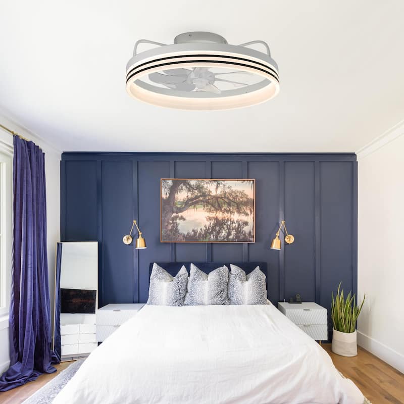 Cusp Barn 20-In Low Profile Fandelier Ceiling Fan with Light, Modern Flush Mount Dimmable LED Ceiling Light with APP Control