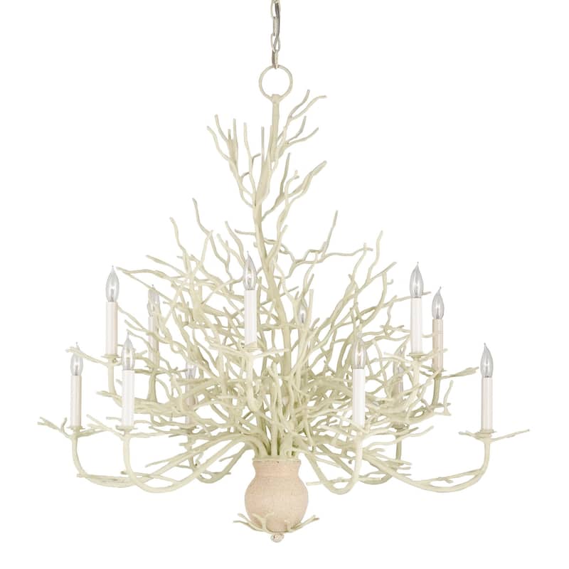 Currey & Company Seaward Large Chandelier - 37"h x 39"dia - 37"h x 39"dia - White Coral/Natural Sand