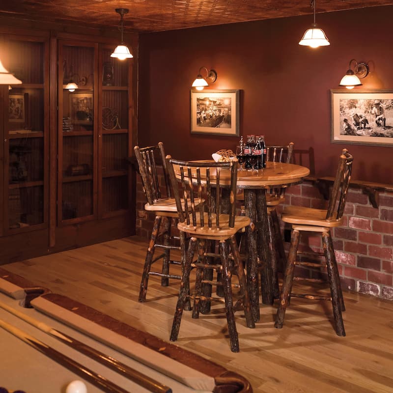 Hickory Log Pub Table and 4 Swivel Stick-Back Barstools