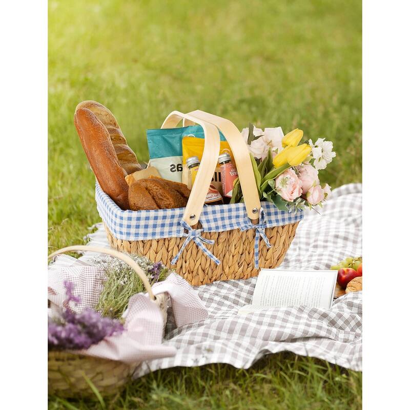 Wicker Basket with Wood Handle, Water Hyacinth Basket for Easter, Gift, Picnic - 15"D x 9.75"W x 7"H