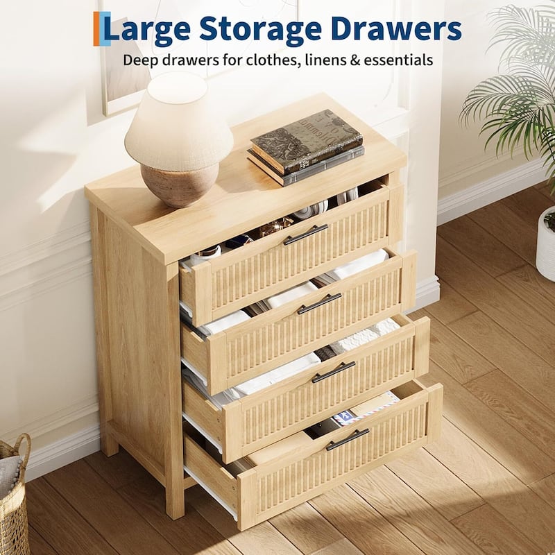 Modern Fluted Dresser with 4 Storage Drawers, Organizer Cabinet for Living Room, Bedroom