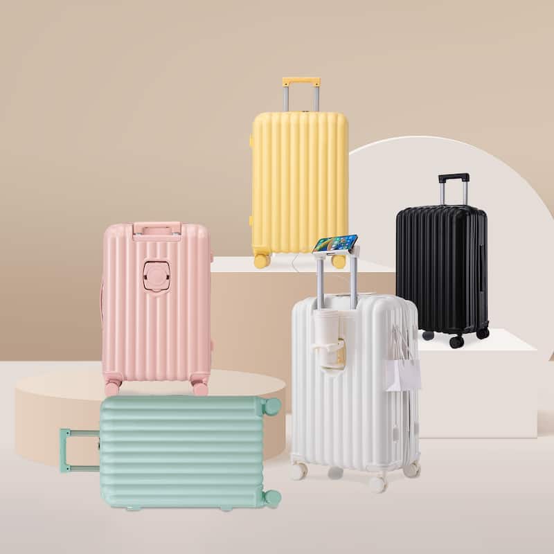 20"/24"/28" 3-Piece Modern Luggage Sets with Cup Holder, USB Port and Phone Holder, for Boarding Travel, Pink