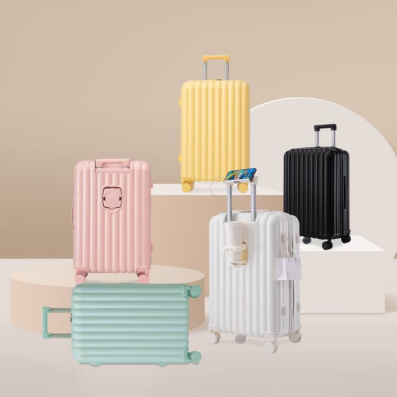 20"/24"/28" 3-Piece Modern Luggage Sets with Cup Holder, USB Port and Phone Holder, for Boarding Travel, Yellow