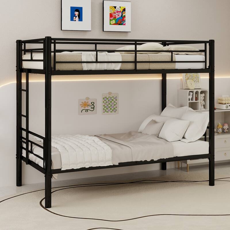 GDFStudio - Twin Over Twin Metal Convertible Bunk Bed Frame - Black