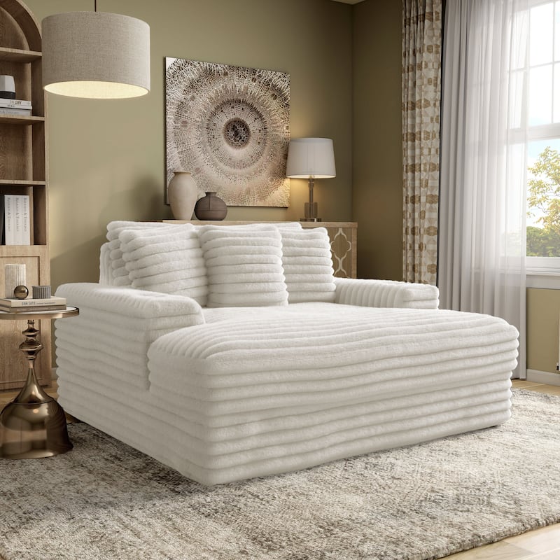 Furniture of America Venden Modern Chenille Padded 2-Seater Chaise Loveseat with USB Charger and Cup Holders - White