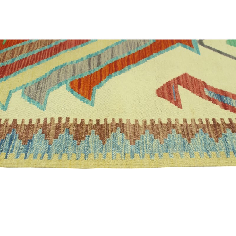 Hand-Woven Sangat Kilim Zabia Ivory/Red Rug - 4'11" x 6'7"