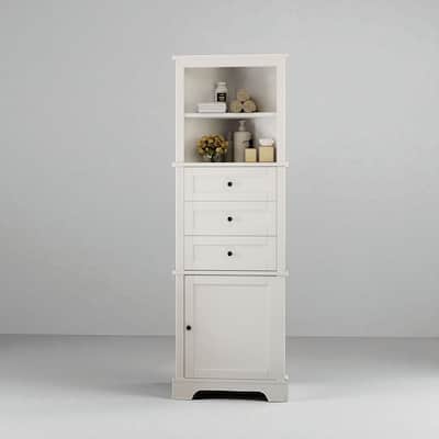 Triangle Corner Cabinet with 3 Drawers, Adjustable Shelves, and Painted MDF Finish, Freestanding Storage Organizer