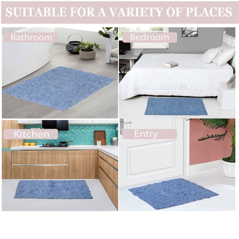 Bell Flower Bathroom Rug, Cotton Soft, Water Absorbent Bath Rug, Non Slip Shower Rug Machine Washable 24"x40" Rectangle