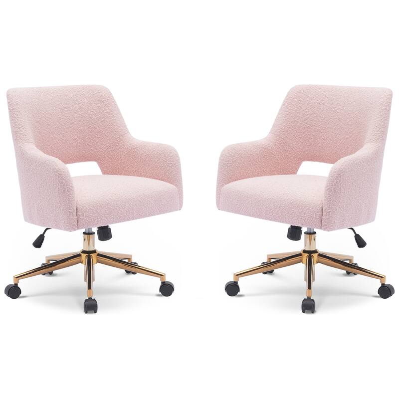 Boucle Upholstered Office/ Desk Chair - Swivel/ Adjustable Height (Set of 2) - Dusty Peach
