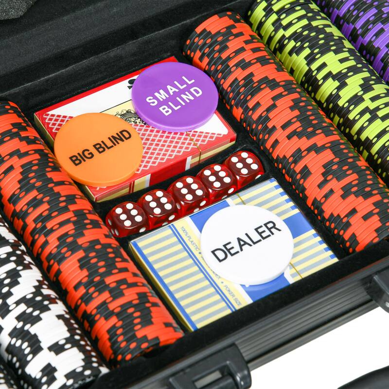 Soozier Poker Chip Set with 5 Denominations, 300 Chips, 14 Gram Clay, Casino Poker Chips with Aluminum Case