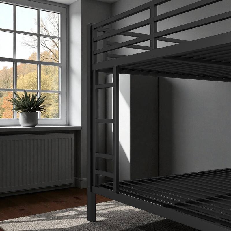 Metal Queen over Queen Bunk Bed for Adults and Teens, Heavy-Duty Noise-Free Frame with Dual Ladders and Storage