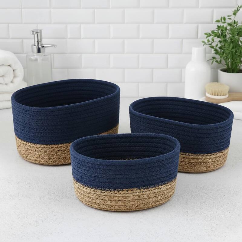 Cotton Storage Baskets Organizer Padang Set of 3 - 9 in. L x 5.9 in. D x 5.3 in. H