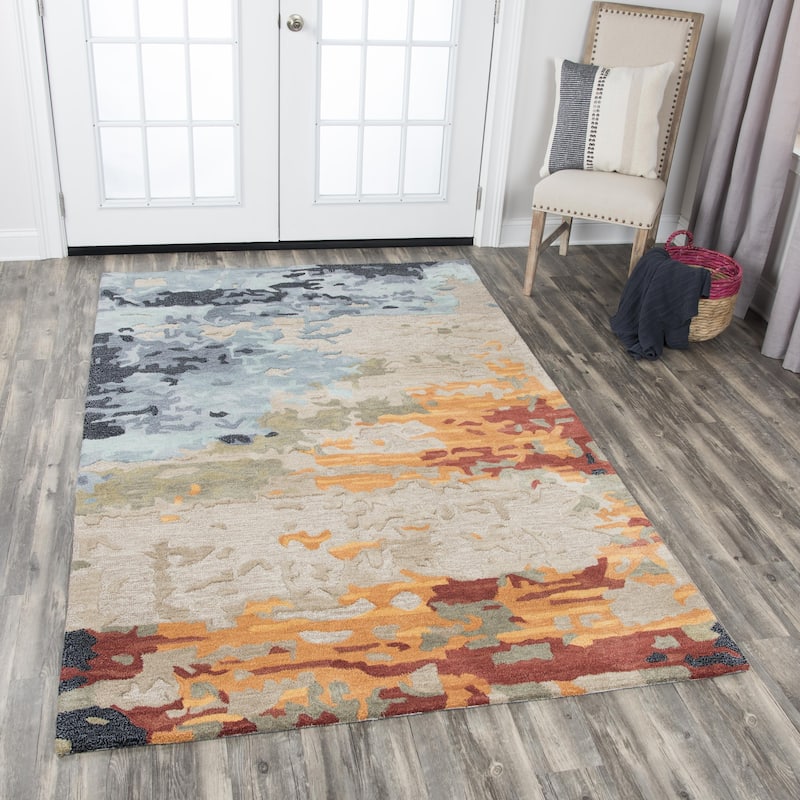 Alora Decor Lapis Multi-colored Hand-tufted Abstract Wool Blend Rug - 10' x 13' - Tan
